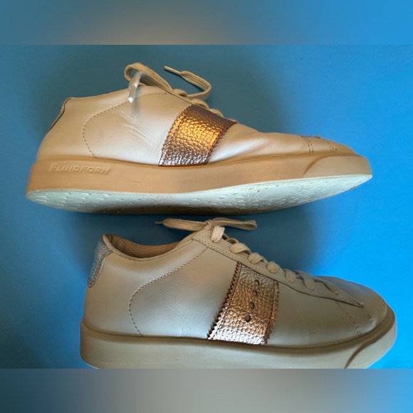 Ecco Street Lite Retro Women's Lace Up Leather Sneakers White, Bronze & Silver - Picture 9 of 10